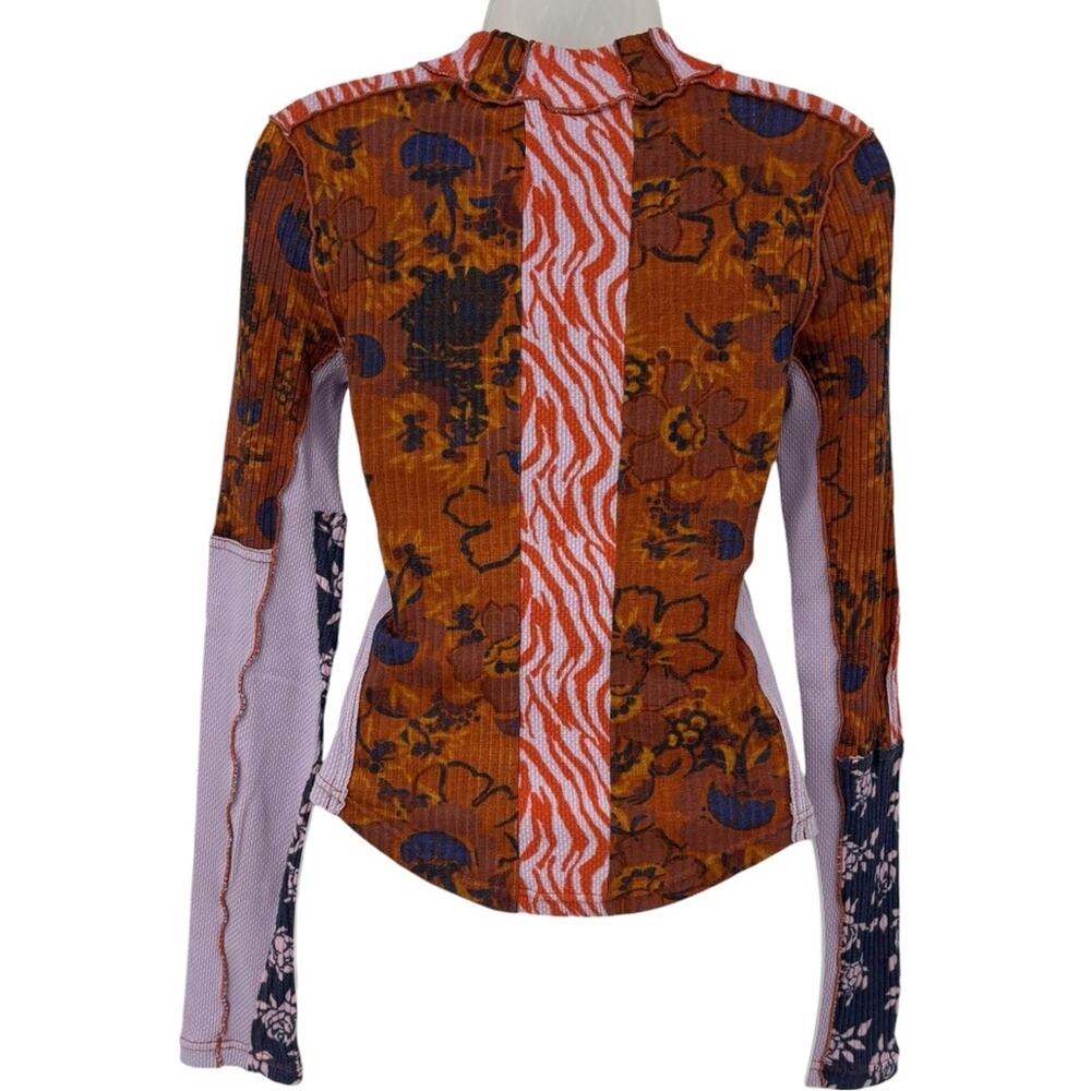 Free People Meadow Mix Long Sleeve Top Mixed Print Mock Neck Multicolor Small - Picture 10 of 15